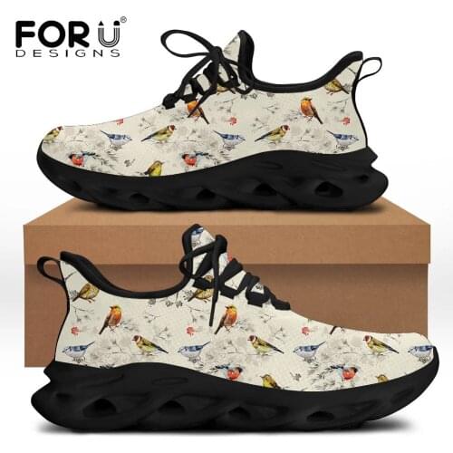 FORUDESIGNS Bird Watercolor Design Pattern Women Sneakers Casual Lace Up Youth Girl Shoes Spring Flats Footwear Zapatos Mujer