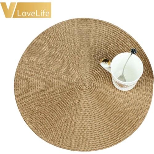 Round Weave Placemat Fashion PP Dining Table Mat Disc Pads Bowl Pad Coasters Waterproof Table Cloth Pad 38cm Diameter
