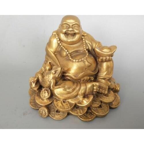 Copper Statue China pure brass Golden toad Maitreya Buddha statue