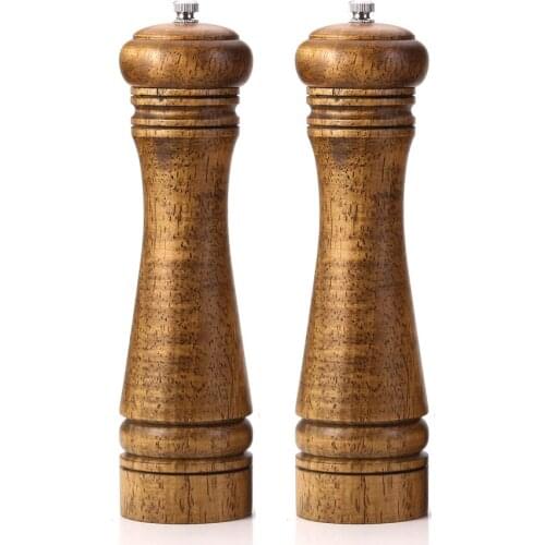 Salt and Pepper Mills, Solid Wood Pepper Mill with Strong Adjustable Ceramic Grinder kitchen Accessories set of 2 (5 8 10 inch)