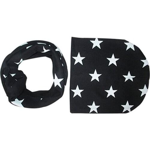 Cute Stars Baby Toddler Autumn Winter Warm Round Hat Beanie Cap + Scarf Set