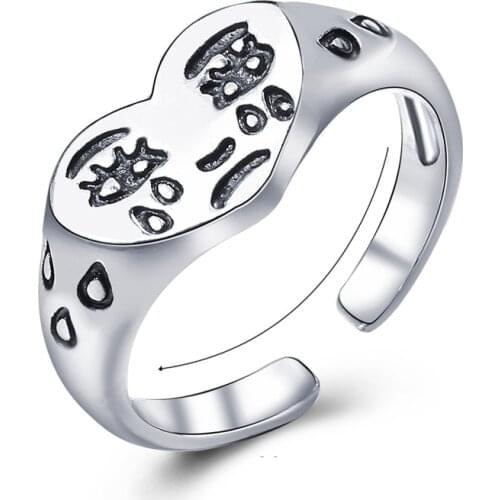 Retro Love Crying Face Open Ring For Women Simple Ancient Silver Color Cute Geometric Sad Tears Faces Adjustable Rings