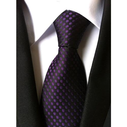 Fashion Men Polka Dots Neck Ties Black with Purple Small Spots