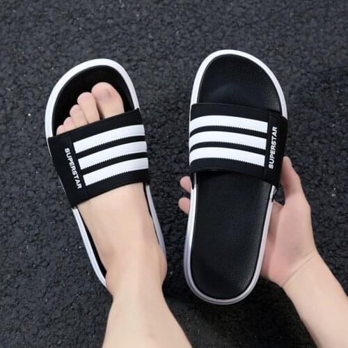Men Black White Slippers Women PVC Summer Flip Flops Male Soft Couple Shoes Stripes Casual Chaussures Simple Flip Flop Indoor
