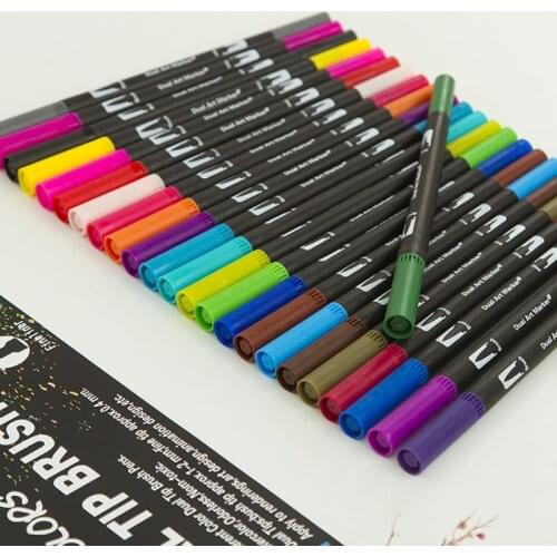 100 Colors Paint Marker Brush Pen Dual Tips Fine Point Water Based Art Markers Fineliner Calligraphy Drawing Art Pen Kit