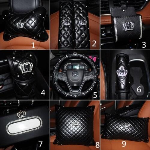 Crown Series Car Steering Wheel Cover Seat Belt Pad Handbrake Gear Shift 1pcs Key Bag