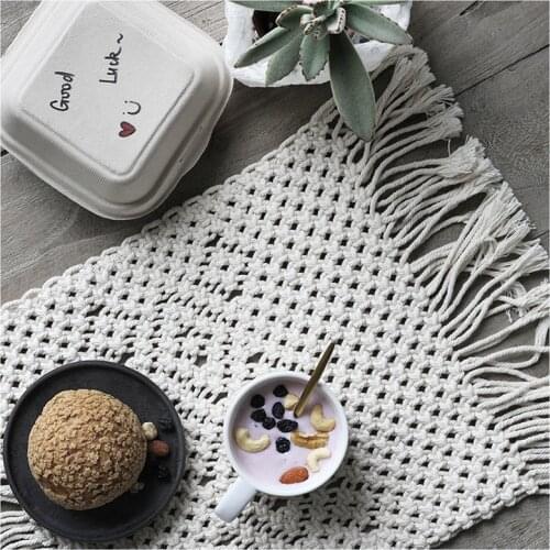Macrame Placemat Table Mat Boho Woven Dish Bowl Pads Coaster Heat Resistant Protect Mug Mats Hot Drink Table Cover Decoration