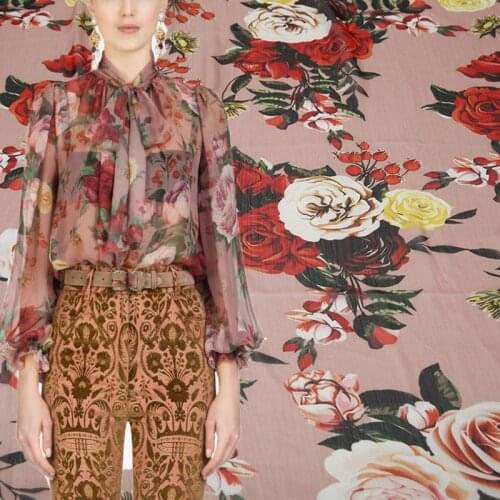 Multi-color roses digital painting Along the fiber chiffon fabric for dress ткань ткани tissu telas por metro tissus tela tecido