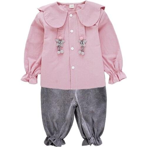 Girls shirt pants two-piece Girl cotton fashion suit Girl long sleeve shirt pants casual suit Girl western style suit