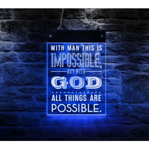 With God All Things Are Possible LED Neon Sign Bible Verse Matthew 19:26 Electronic Display Board Religious Christian Home Décor