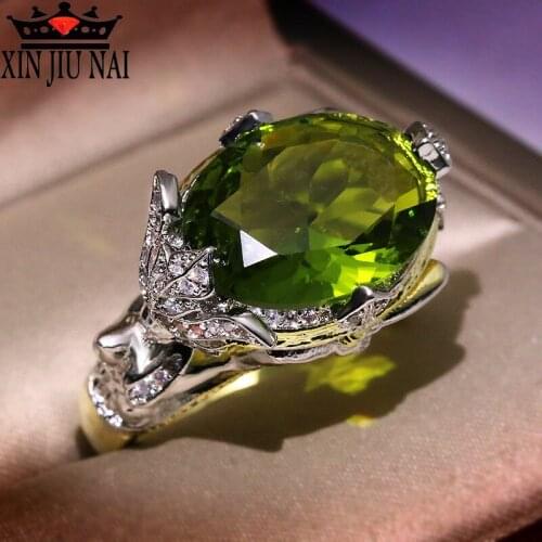 S925 High-end luxury ladies inlaid mermaid green zircon 14K gold-plated ring banquet engagement ring female mens jewelry gift