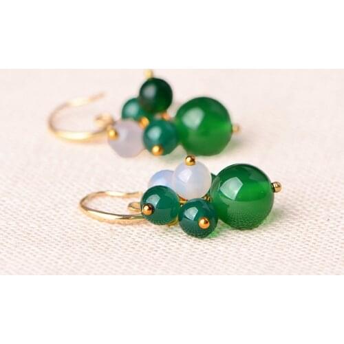 New ethnic style retro earrings stones green pendant girl style, temperament Korean simple ins fashion jewelry