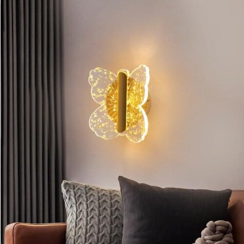 Modern Led Wall Lamp New Designer Hotel Living Room Bedside Sconce Nordic Luxury Gold Lighting Fixture Butterfly Decor Light