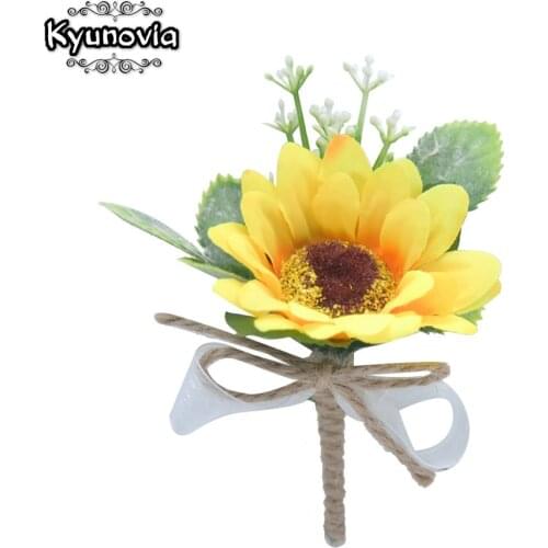 Kyunovia Sunflower Lapel Pin Wedding Accessories Wedding Boutonnieres for Bridegroom Best Man Bridesmaid Bride Corsage BY63