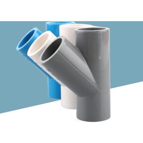 1pc PVC 45 degree Tee joint Water Supply Pipe Fittings 20/25/32/40mm White Blue Gray Pipe Plumbing Fittings