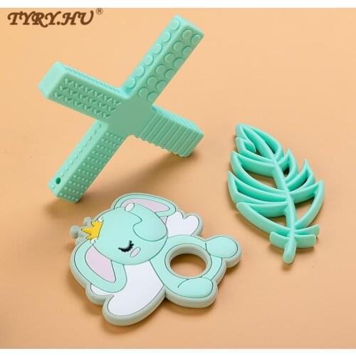TYRY.HU 1pc Silicone Beads Food Grade Cross Teether Animal Elephant Animal Baby Teething Toy Pacifier Chain Accessories BPA Free