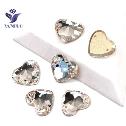 YANRUO 3259 Heart All Sizes Crystal Clear Handicraft Flat Back Glass Stones Strass Sew On Rhinestones For Needlework