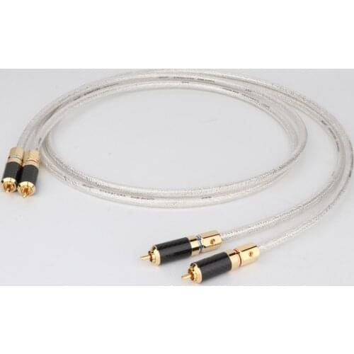 YTER High Quality Pair QED 6N pure copper Silver plated audio RCA Interconnect Cable with carbon fiber connector plug