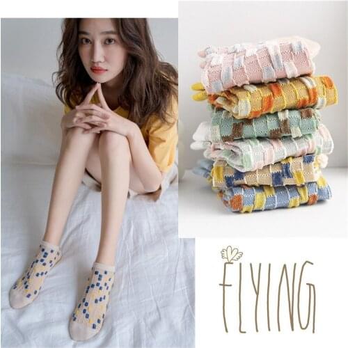 6 Pairs Women Short Thin Socks Fashion Mosaic Socks Japanese Socks Cotton Socks For Women Soft Brethable Summer Autumn Sox