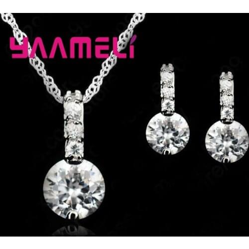 Lower Price Hot sale 925 Sterling Silver Cubic Zircon Pendant Necklace/Earring Women Sets For Women Party Accessories
