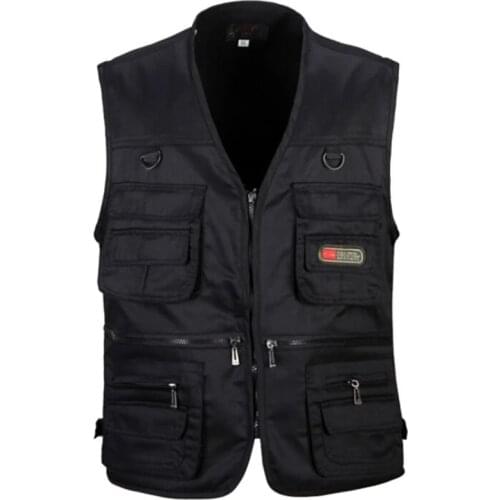 Vest Men Army Green waistcoat Multi-pocket travel or work wear sleeveless jacket plus size