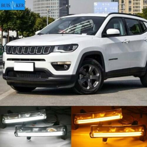 1 Pair Car LED DRL For Jeep Compass 2017 2018 2019 Daytime running light With yellow turn Signal Light