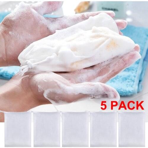 5pcs Bubble Foaming Net Bathing Soap Bubble Net Facial Care Cleaning Assistant Tool Exfoliating Body Wash Net Bag Bathroom Tools