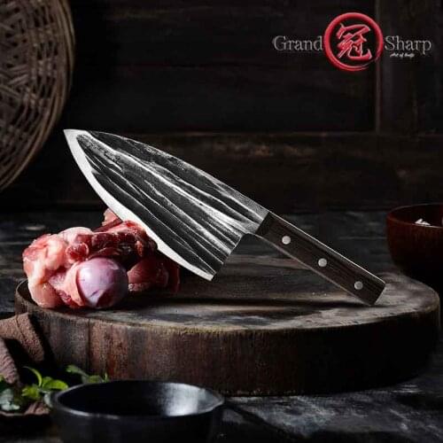 7'' Kitchen Knife Chef Knife Handmade Forged High-carbon Steel Wenge Handle Cleaver Filleting Slicing Butcher Knives Grandsharp