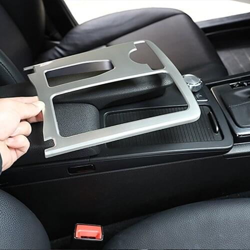 Car Abs Central Console Cup Holder Frame Trim For Mercedes-Benz E Class W212 2010-2011 C Class W204 2008-2014 Silver Carbon fibe