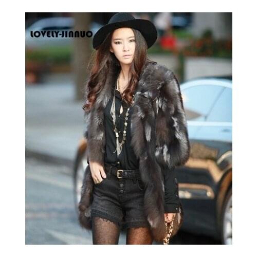 Free shipping Silver Fox fur Coat Women Long Natural Fox Fur Coat Winter Thick Real Fur Jacket Custom plus size 599