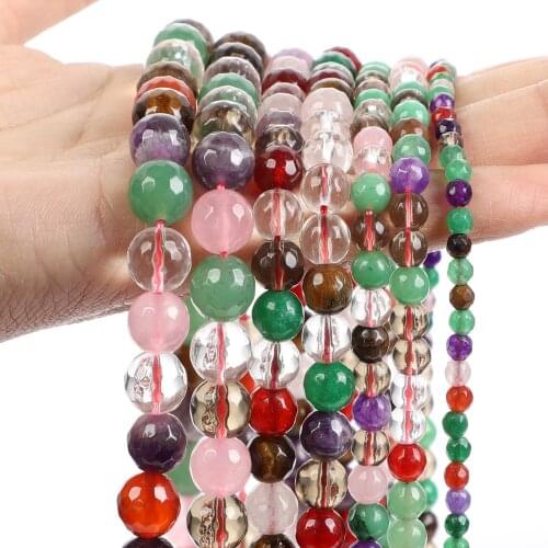 Natural Stone Beads Faceted Multicolor Agate Onyx Round Loose Spacer Bead For Jewelry Making DIY Bracelet Accessories 4-12mm