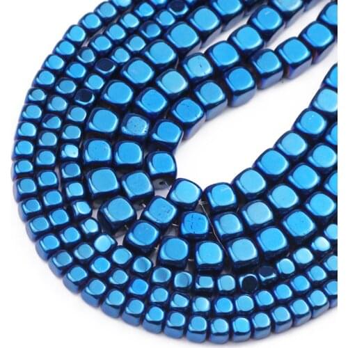 Square Cube Hematite Blue Natural Stone Charm Loose Spacer Beads For Jewelry Bracelet Necklace Making Diy Accessories 2/3/4/6MM