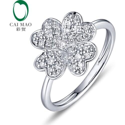 CaiMao 0.26ctw Natural Round F VS Diamond Engagement Ring Flower Shape 14K White Gold Wedding
