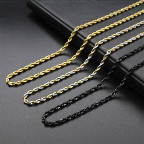 Twist Chain Necklace 316L Stainless Steel High Quality Gold Black Inter-gold Color Necklace Men Women Long Necklaces Jewelry