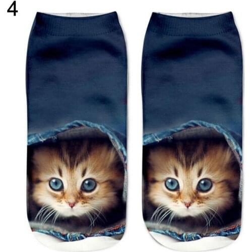 Dropshipping Womens Mens Fashion Animal Cute 3D Cat1 Printed Casual Soft Ankle Socks