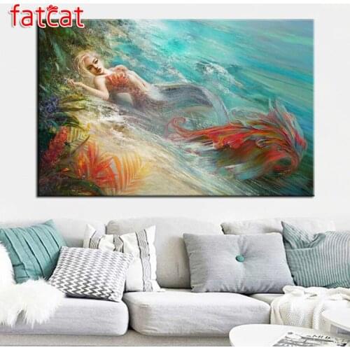 FATCAT Sleeping mermaid 5D DIY Diamond Painting Full Diamond Embroidery Cross Stitch kit Mosaic Needlework Home Decor AE2374