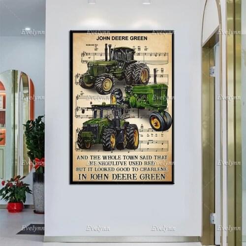 Farmer Farming Tractor Driver Retro Poster John Lovers Deere Green Lyrics Song Wall Art Prints Home Decor Canvas Unique Gift