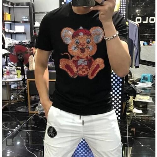 T-Shirt Men Men Diamonds Tshirt Mens Casual black Short Sleeveman and women Hot drill Male Streetwear