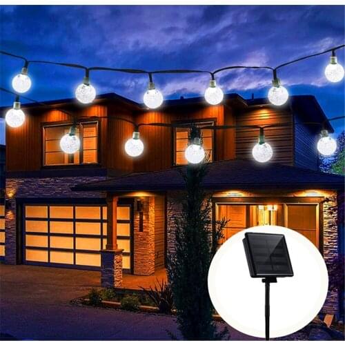 LED Solar String Light 20/30/50/60LED Crackle Balls Outdoor 8 Modes Fairy Lights Waterproof Decorate Party Holiday Garden Light