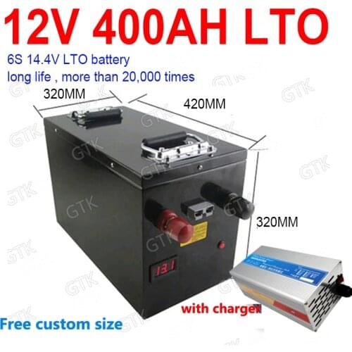 GTK 14.4V 12V 400Ah LTO battery pack Lithium titanate BMS 6S 14.4v for 2400w solar Solar speaker boat ups system + 20A Charger