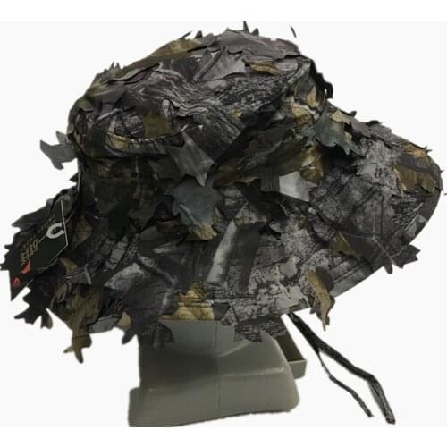 Camouflage Effect 3D Leaves Casual Quick Drying Hunting Hat Polyester Tactical Outdoor Fishing Flat Cap Sun Protection Boonie