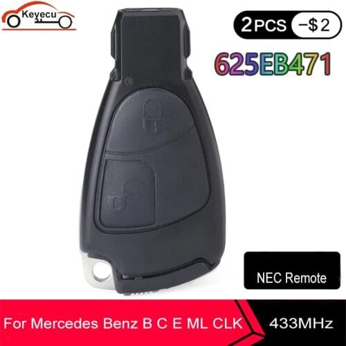 KEYECU 433Mhz 2 Buttons NEC Remote Key Fob For Mercedes Benz B C E ML S CLK CL 625EB471 Complte Control Key 1996-2005