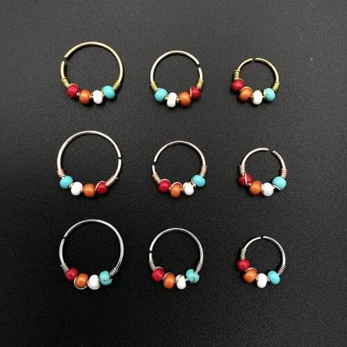 Bohemian Style Stainless Steel Twisted Nose Ring Septum Hoop Simple India Beads Nose Piercing Ring Oreja Pircing Jewelry