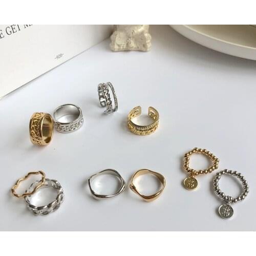 Original Design Golden Color Round Hollow Geometric Metal Rings Set For Women Fashion Open Joint Finger Ring Female Jewelry Gift