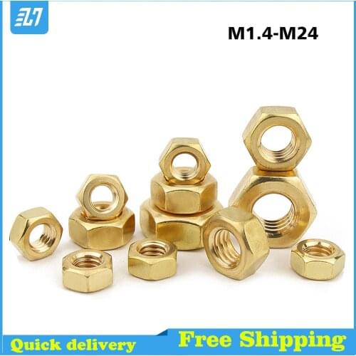 Brass Hex Nut Metric Thread Hexagon Jam Nuts M1.4 M1.6 M2 M2.5 M3 M4 M5 M6 M8 M10 M12 M14 M16 M18 M20 M22 M24