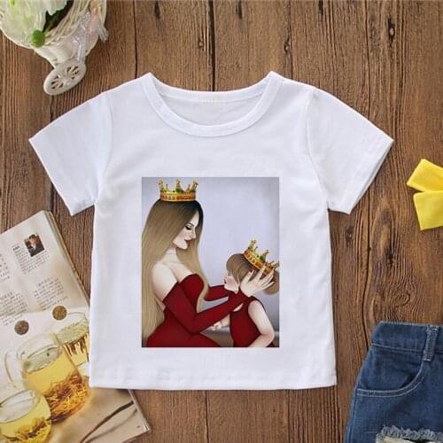 Summer Baby Girl Clothes Harajuku Queen Mother And Daughter Printing Kids Tshirt Vogue Boys T Shirt Cute Beautiful Short Sleeve