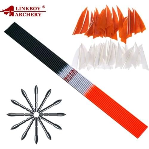 Linkboy Archery 12pcs Carbon Arrow Shafts ID4.2mm Sp700 800 1000 80gr Target Point Tips Recurve Bow Hunting Arrows Accessories