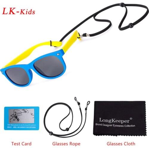 LongKeeper TR90 Polarized Sunglasses For Kids With Strap Boys Girls Baby Children Safety Square Rivet Gafas De Sol Gift UV400