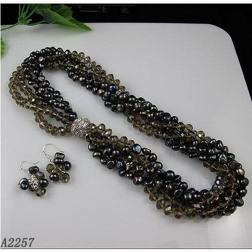 Unique Pearls jewellery Store, Perfect Ladys Gift Jewelry Set Coffee Crystal Beads Baroque Freshwater Pearl Necklace Earrings