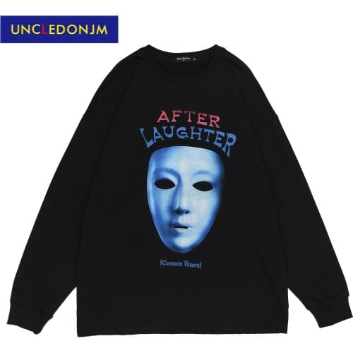 Mask-face long sleeve t-shirt Mens High Street Hip-hop Rap Loose Tie dyed Tops Tee LY-1034